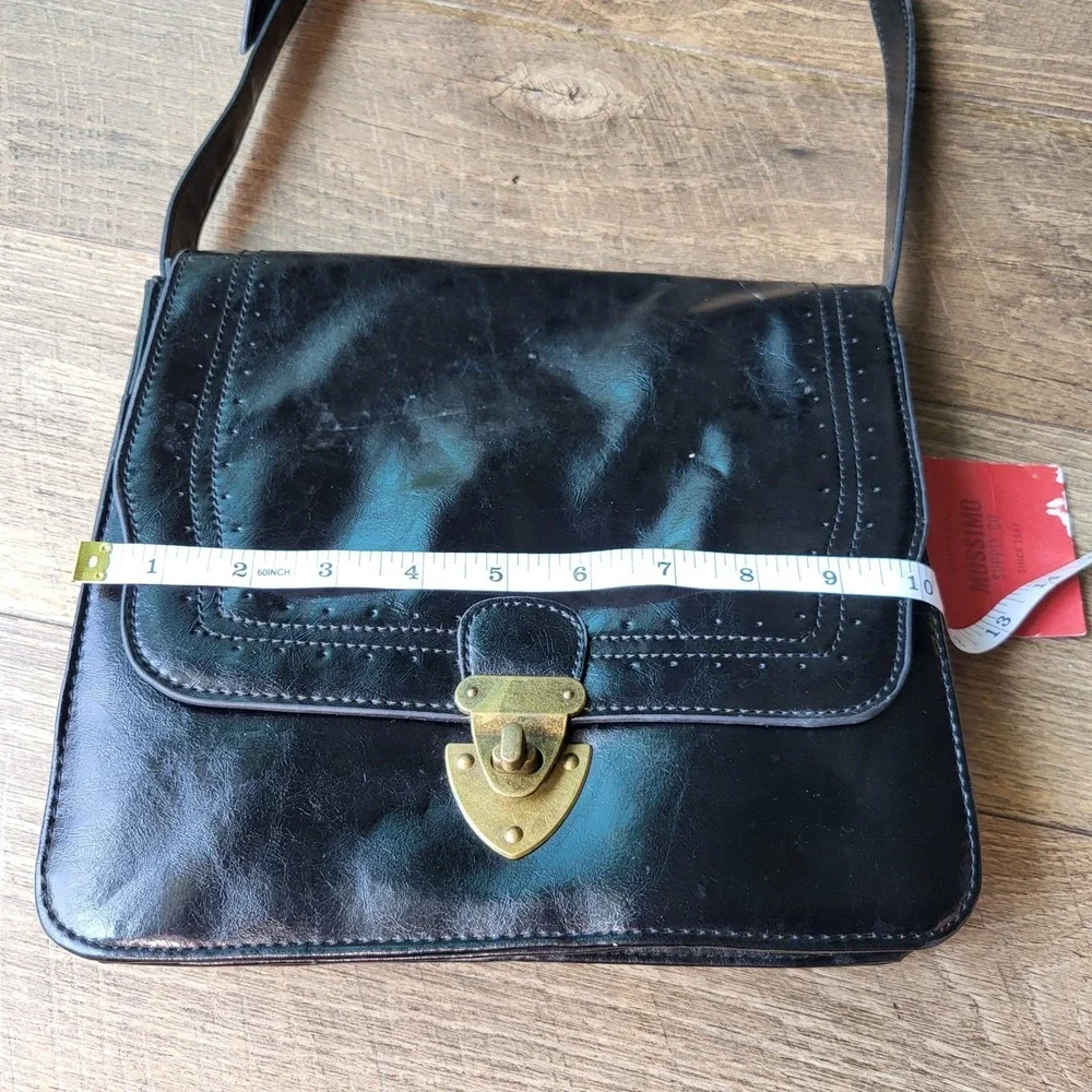 Mossimo Black Faux Leather Crossbody Satchel Bag Brogue Detail Vintage Style NWT